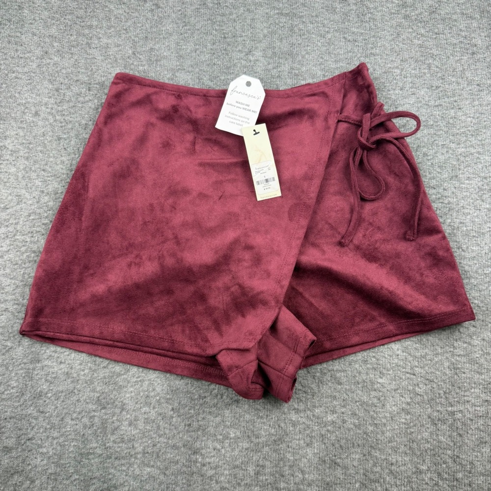 Francesca's Faux Suede Skort Women's Size S‎ Burgundy Wrap Side Tie Mini Skirt